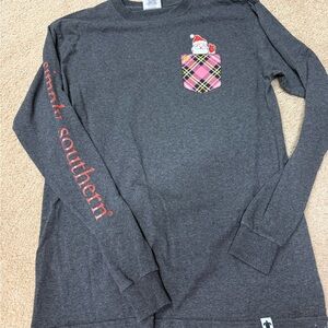 Simply Southern Gray Long Sleeve Tee with Santa